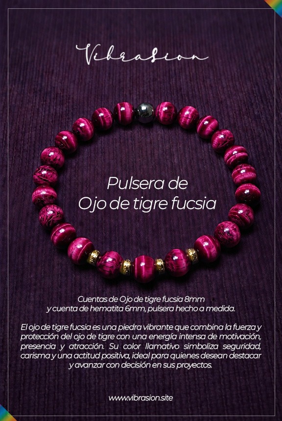 Pulsera de Ojo de Tigre Fucsia - Imagen 3