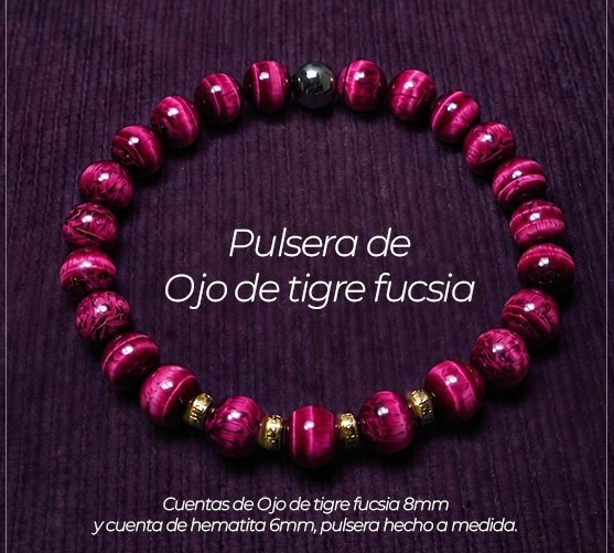 Pulsera de Ojo de Tigre Fucsia